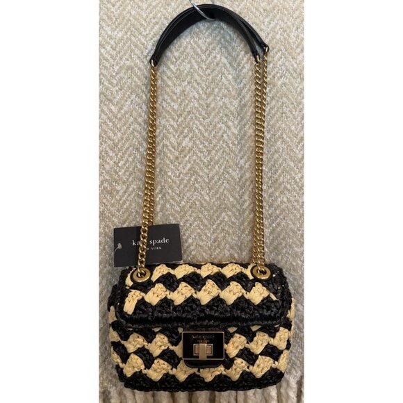 Kate Spade New York Evelyn Striped Crochet Raffia Sm Shoulder Crossbody Bag NEW - Picture 1 of 14